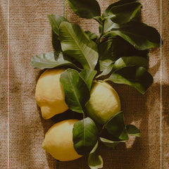 meyer lemon sitting on canvas background